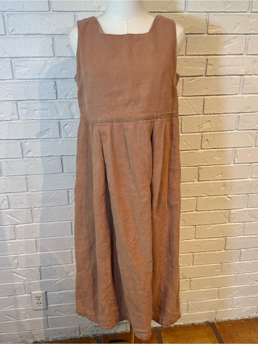 Sarah Winter Clothworks Clay 100% Linen Pinafore Dress Womens S